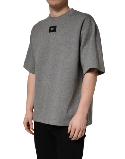 T-shirt ras du cou Dolce & Gabbana en coton gris avec application logo