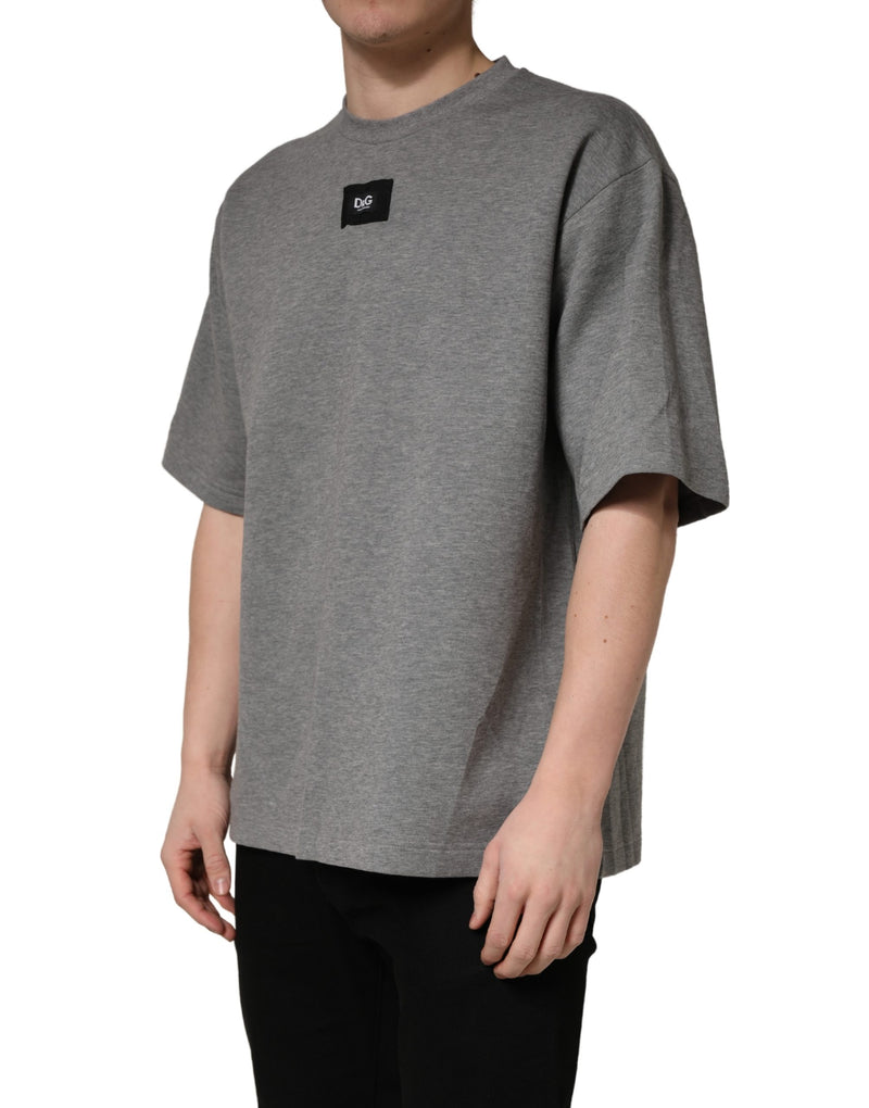 Dolce & Gabbana Grijs Katoenen T-shirt met Ronde Hals en Logo-applicatie