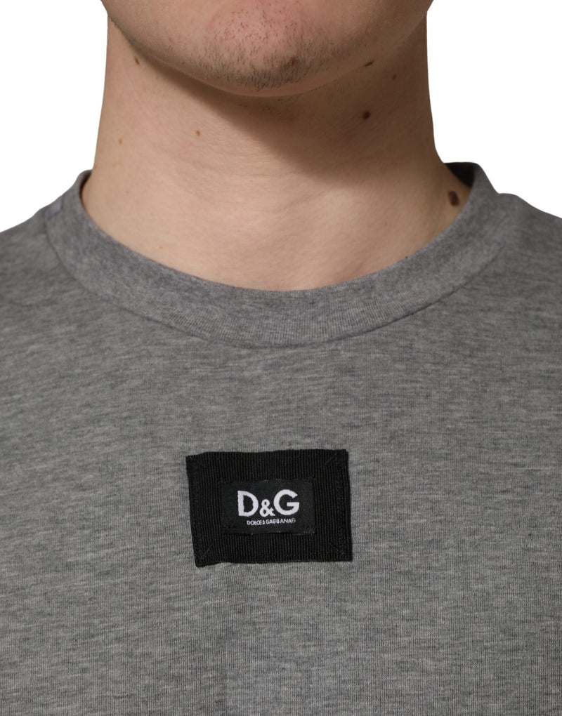 Dolce & Gabbana Grijs Katoenen T-shirt met Ronde Hals en Logo-applicatie