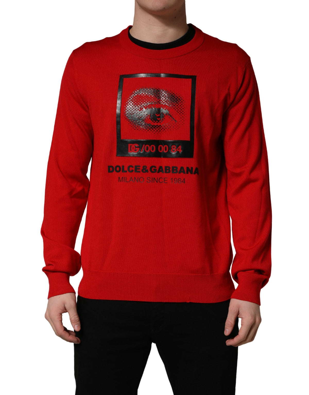 Pull en tricot à col ras du cou et imprimé œil rouge Dolce & Gabbana