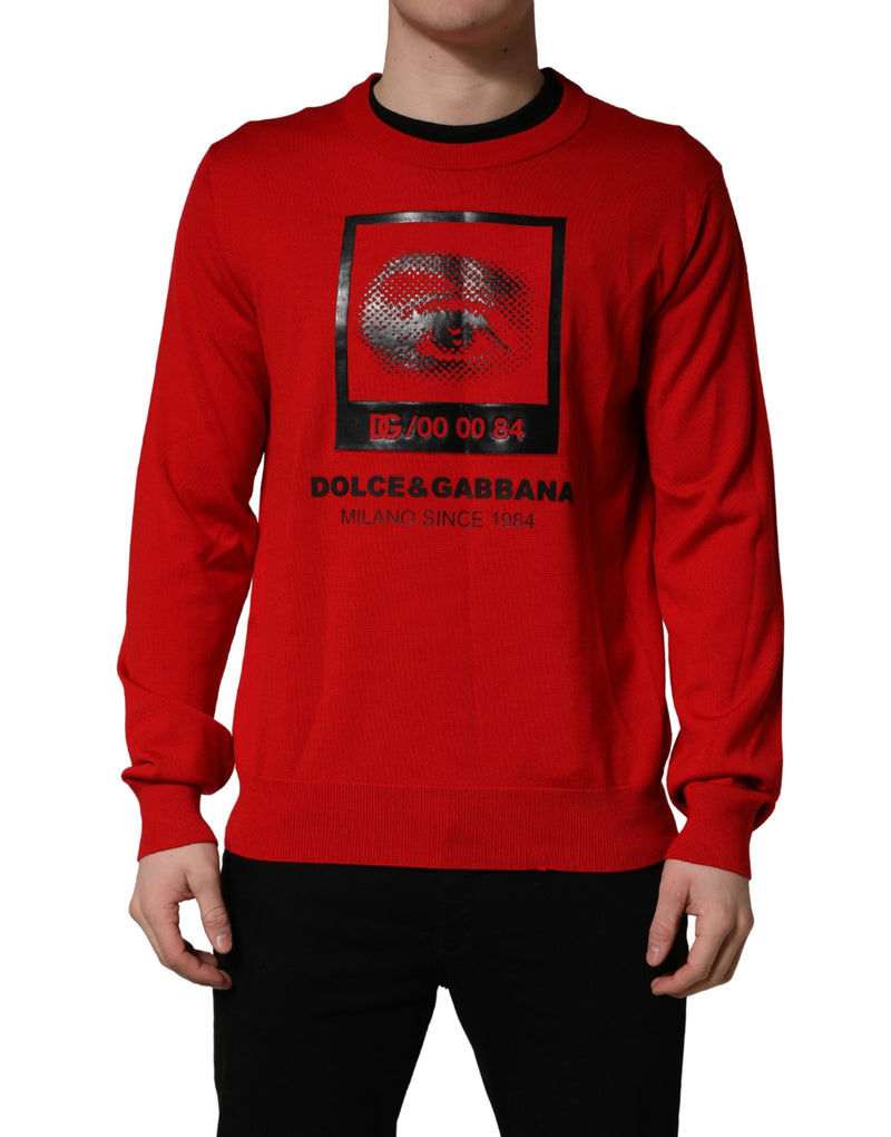 Dolce & Gabbana Red Eye Print Crew Neck Pullover Sweater
