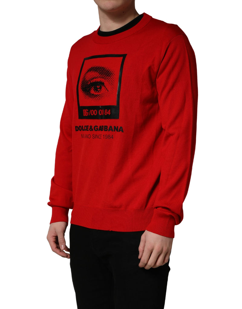 Dolce & Gabbana Red Eye Print Crew Neck Pullover Sweater