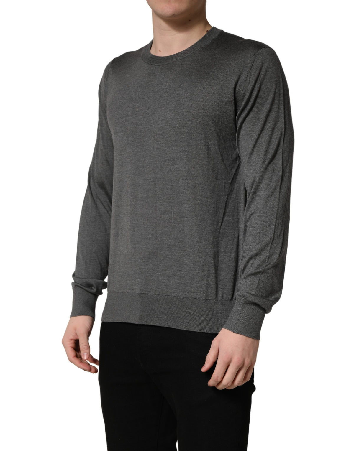 Pull Dolce & Gabbana gris à manches longues et col ras du cou