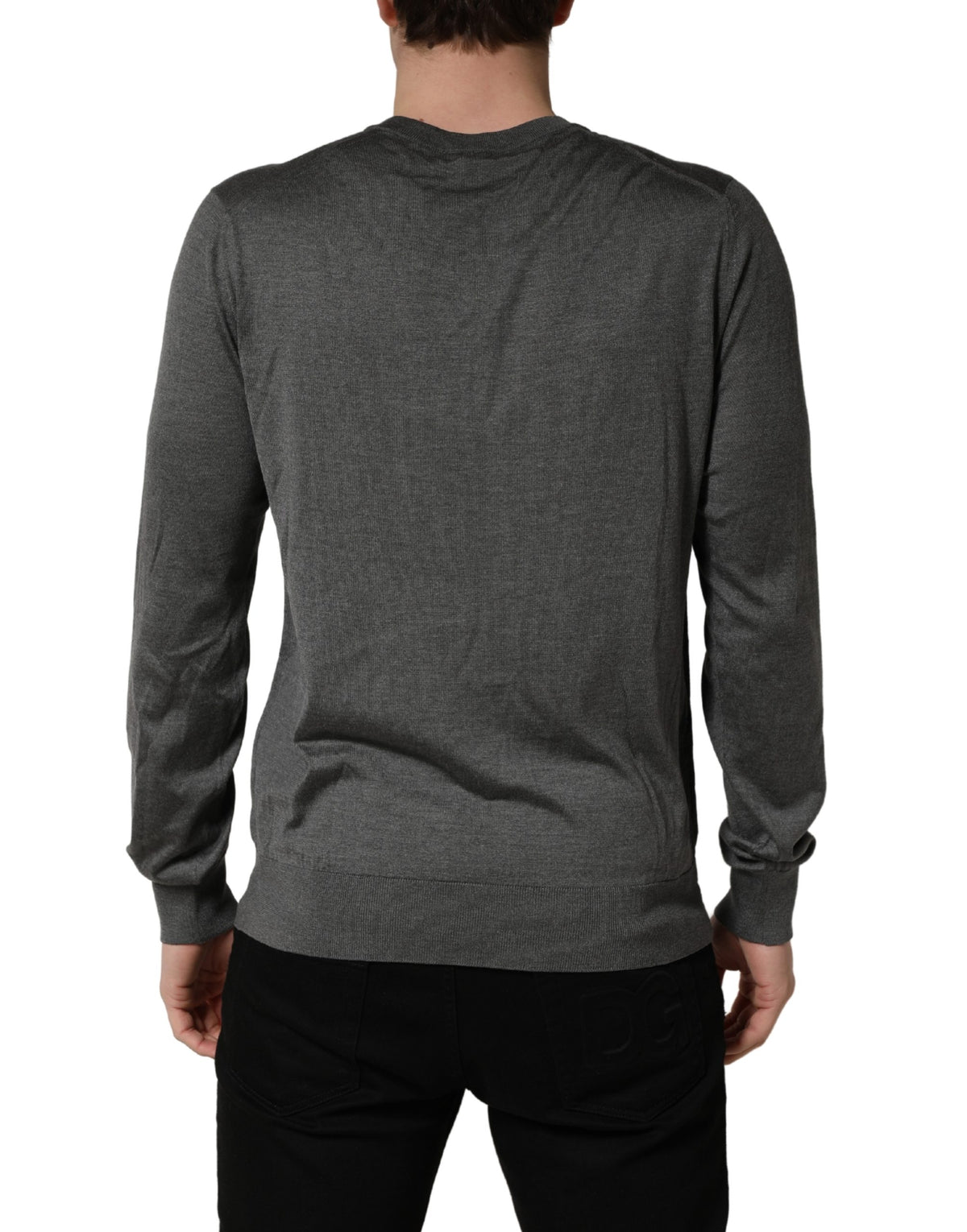 Pull Dolce & Gabbana gris à manches longues et col ras du cou