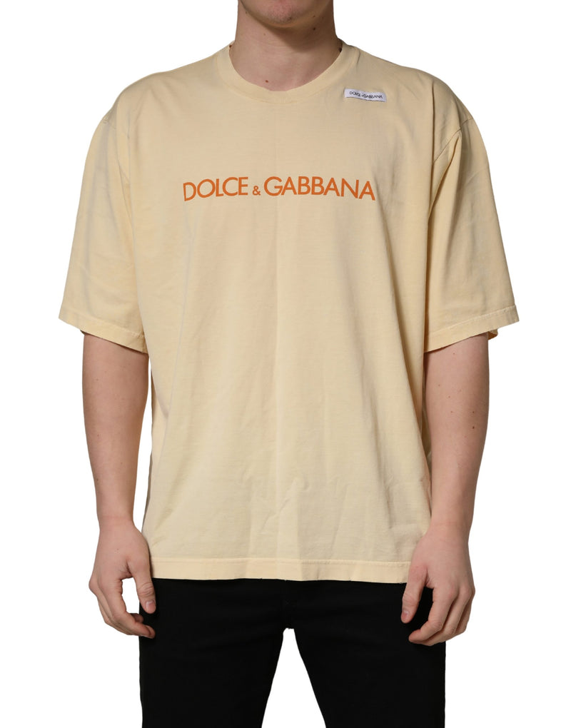 T-shirt ras du cou en coton imprimé logo jaune Dolce & Gabbana