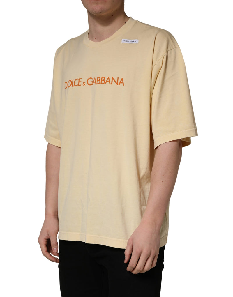 T-shirt ras du cou en coton imprimé logo jaune Dolce & Gabbana