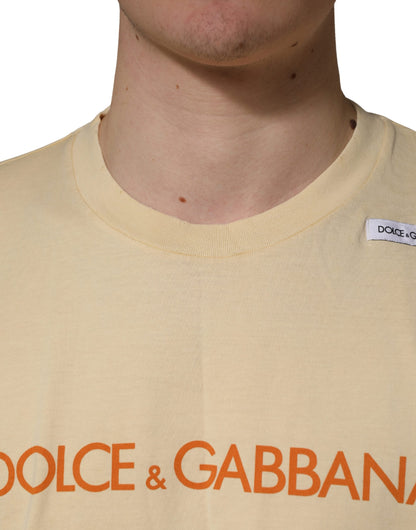 T-shirt ras du cou en coton imprimé logo jaune Dolce & Gabbana