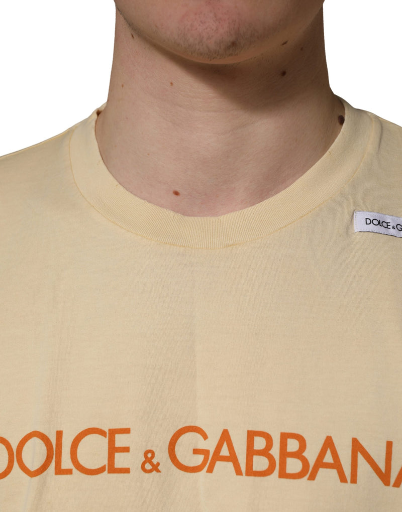 T-shirt ras du cou en coton imprimé logo jaune Dolce & Gabbana