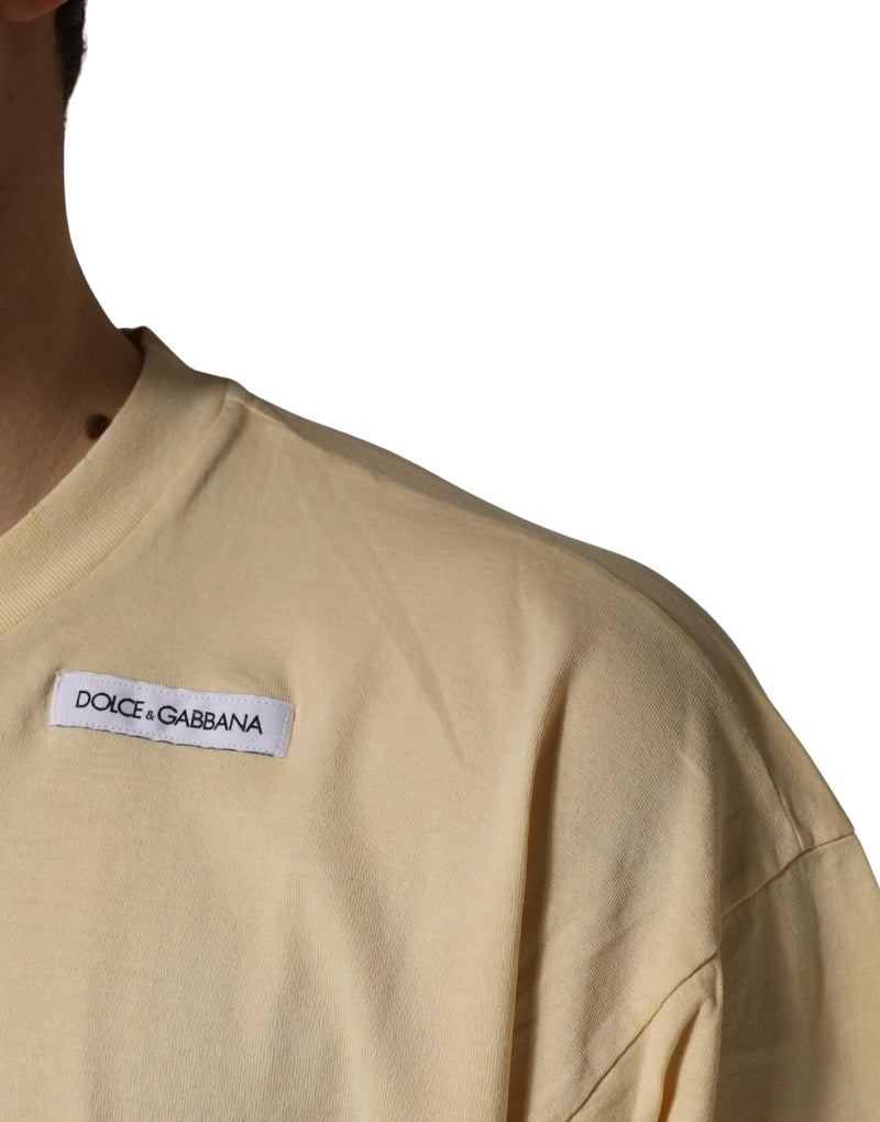 T-shirt ras du cou en coton imprimé logo jaune Dolce & Gabbana