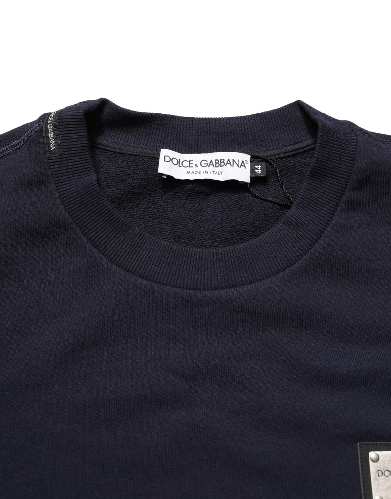 Dolce & Gabbana Black Logo Plaque Jersey Sweatshirt Cotton Sweater