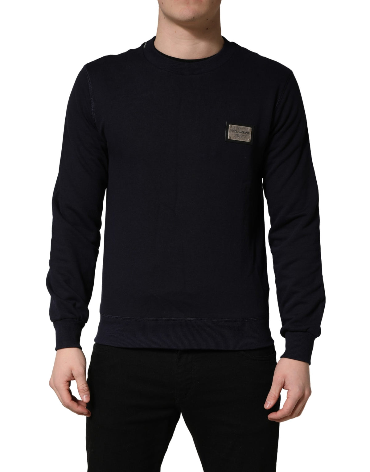 Sweat-shirt Dolce & Gabbana en jersey noir avec plaque logo en coton