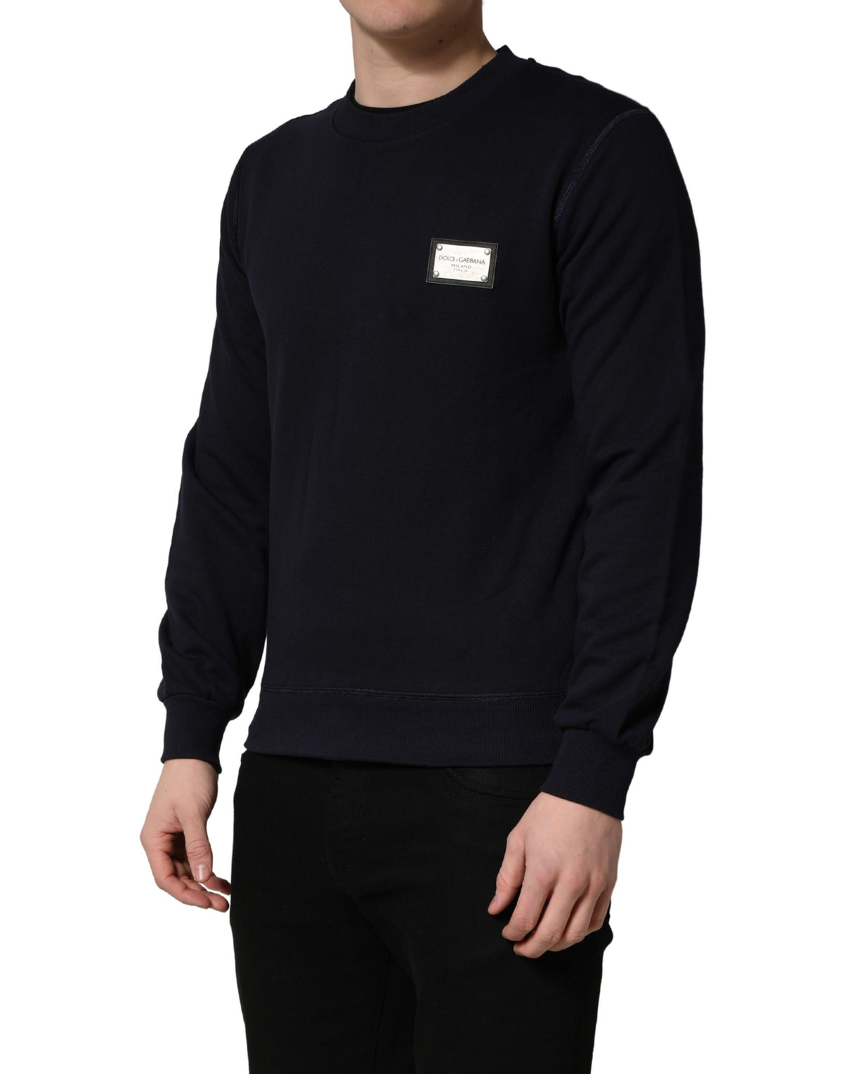 Sweat-shirt Dolce & Gabbana en jersey noir avec plaque logo en coton