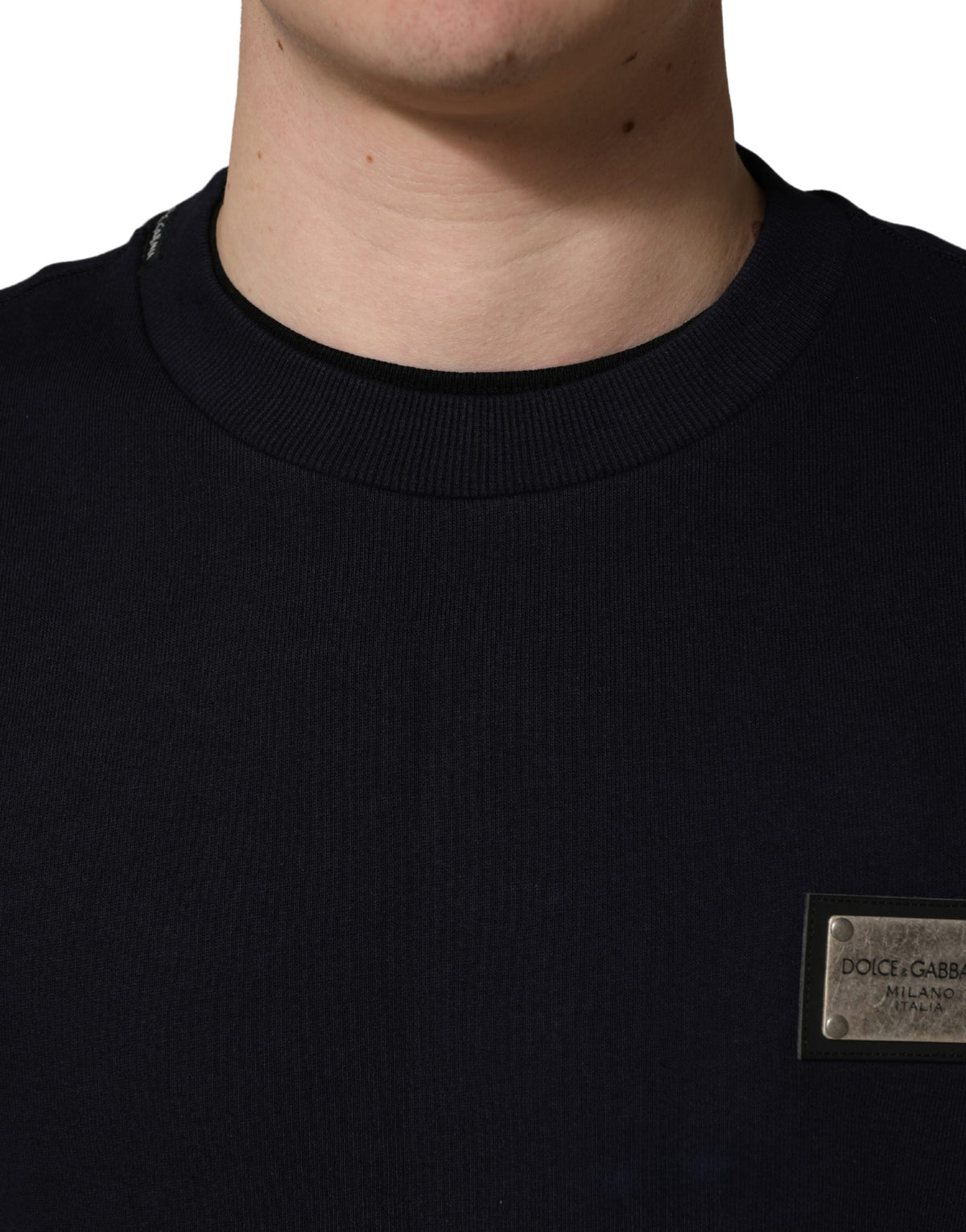 Sweat-shirt Dolce & Gabbana en jersey noir avec plaque logo en coton