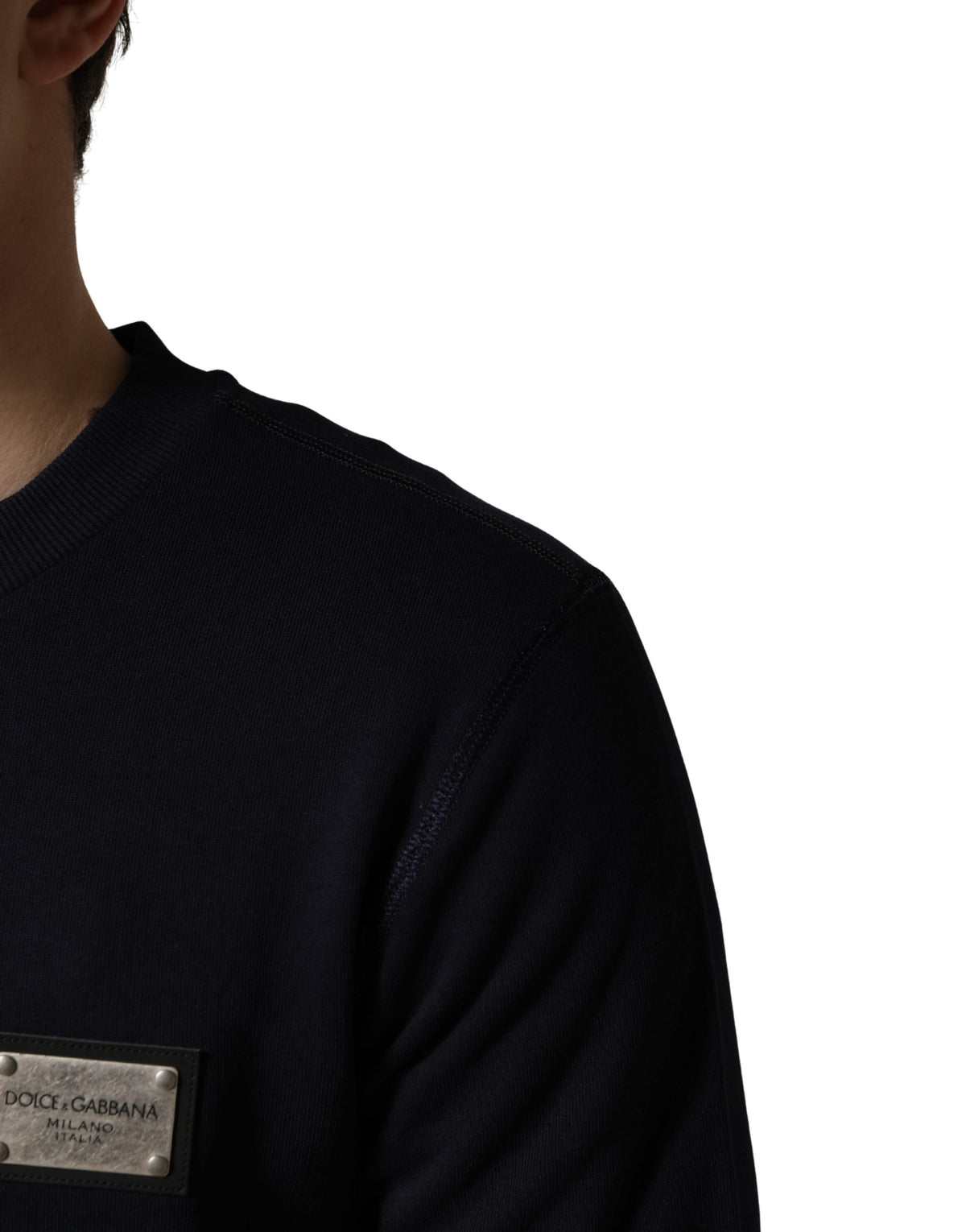 Sweat-shirt Dolce & Gabbana en jersey noir avec plaque logo en coton