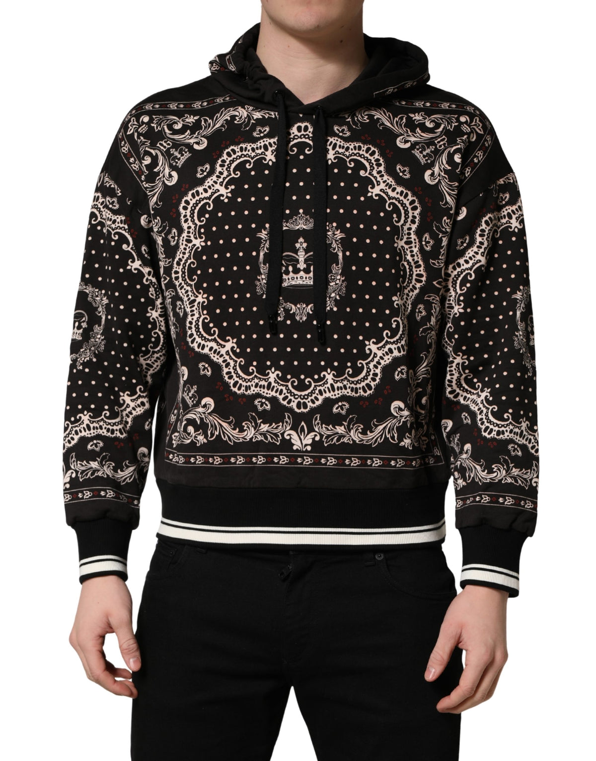 Sweat à capuche pour homme Dolce & Gabbana en coton imprimé bandana noir