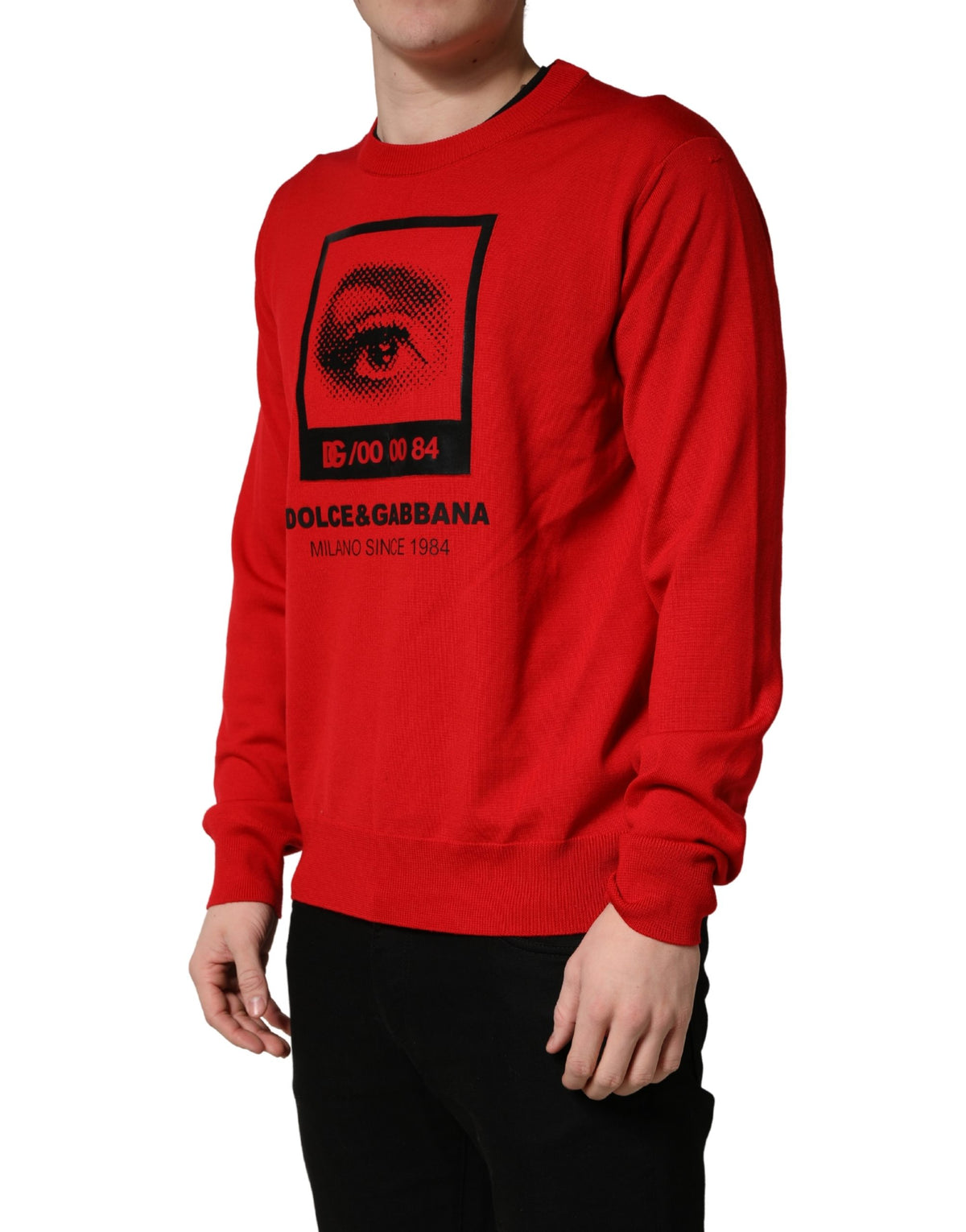 Pull col rond imprimé œil rouge Dolce & Gabbana