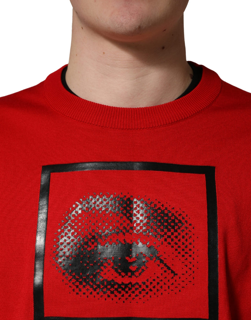 Dolce & Gabbana Red Eye Print Crew Neck Pullover Sweater