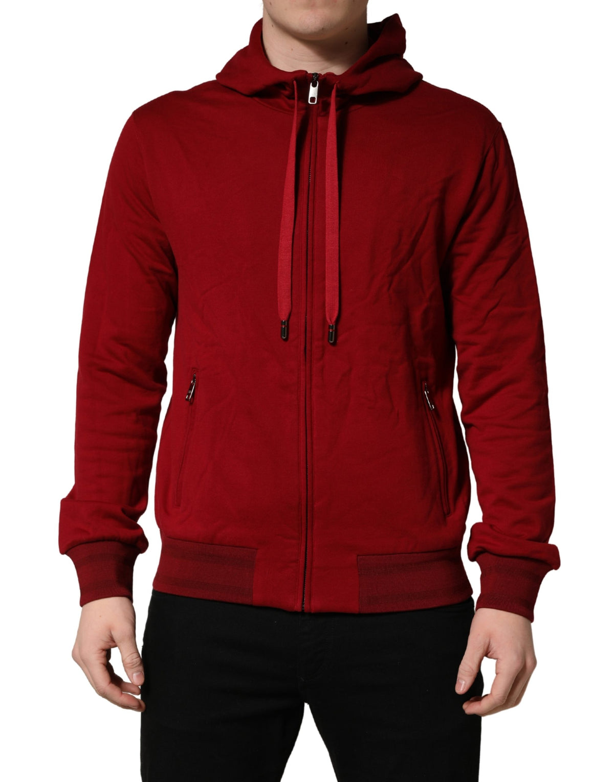 Sweat à capuche zippé Dolce & Gabbana en coton rouge pour homme
