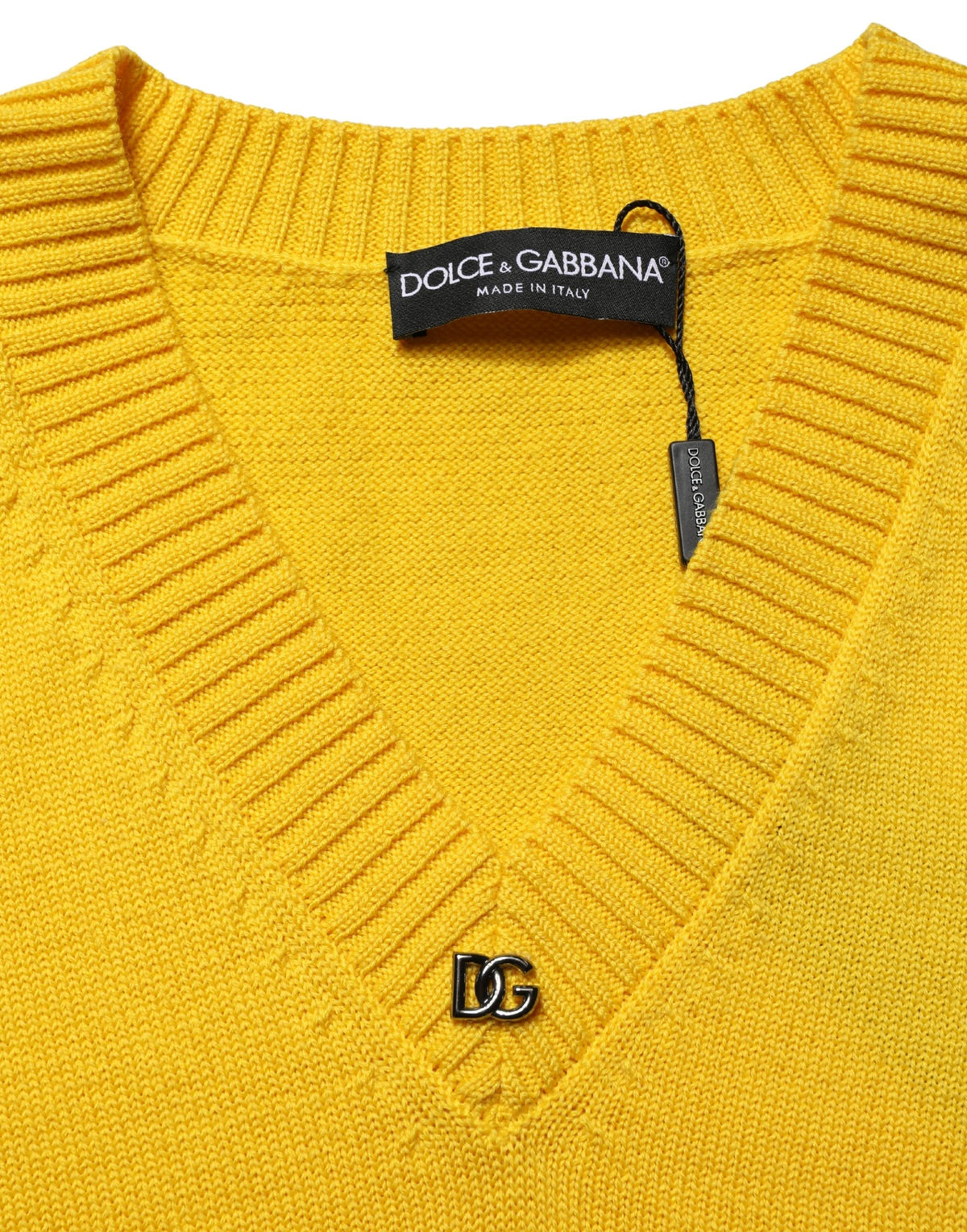 Dolce & Gabbana Pull en laine tricoté col en V jaune