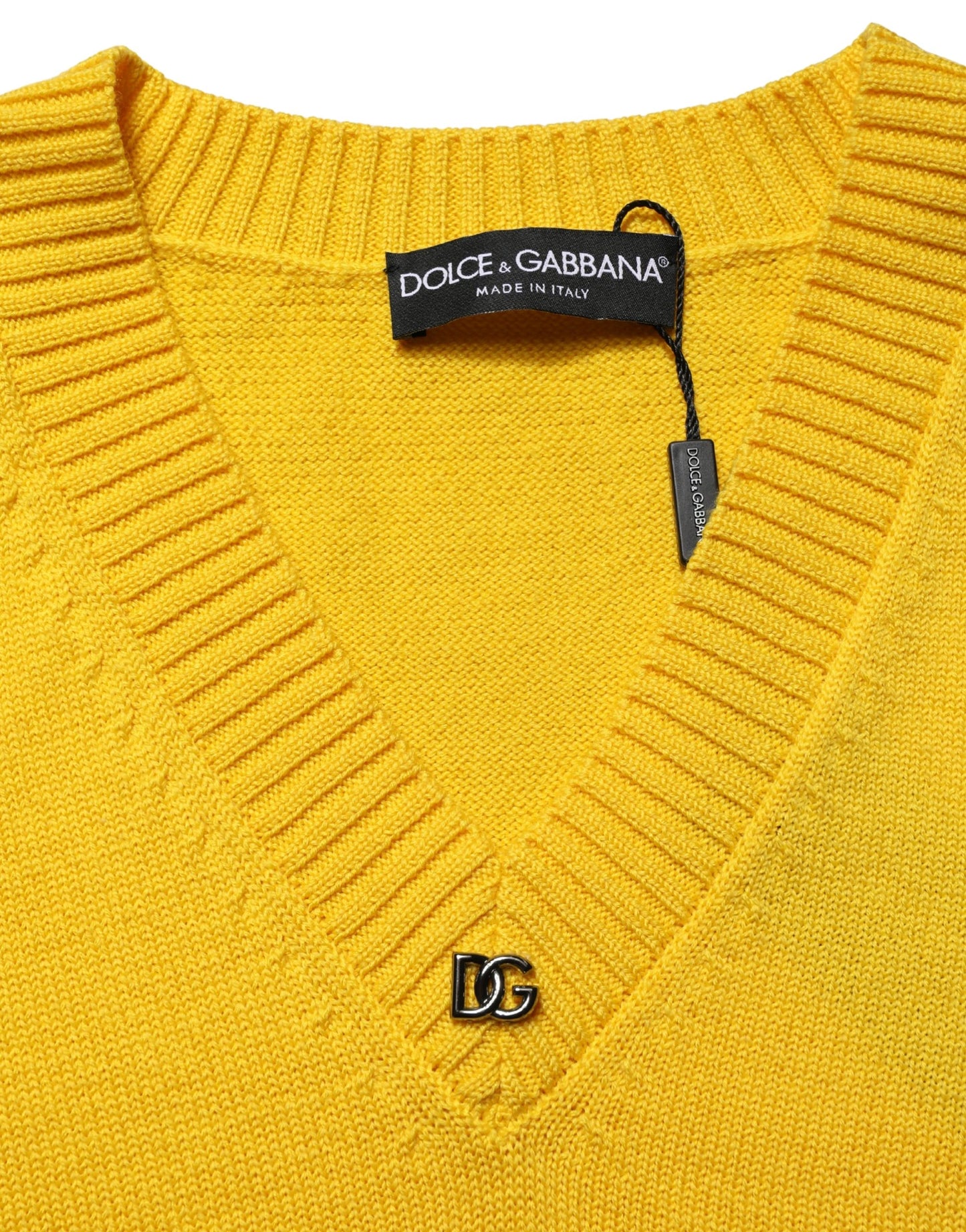 Dolce & Gabbana Pull en laine tricoté col en V jaune