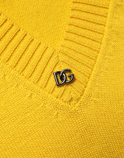 Dolce & Gabbana Pull en laine tricoté col en V jaune