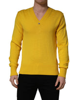 Dolce & Gabbana Pull en laine tricoté col en V jaune