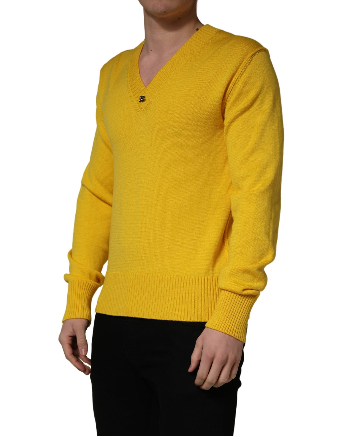 Dolce & Gabbana Pull en laine tricoté col en V jaune