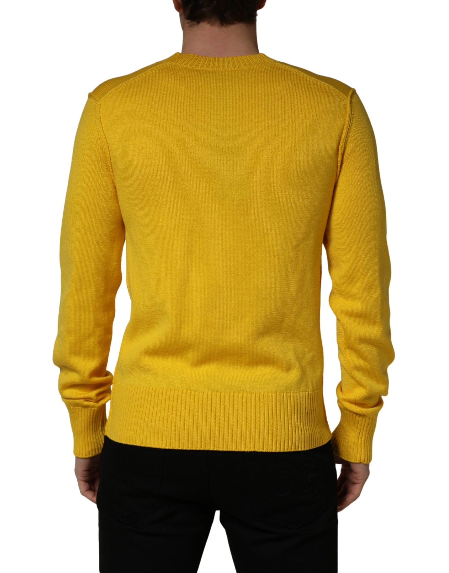 Dolce & Gabbana Pull en laine tricoté col en V jaune