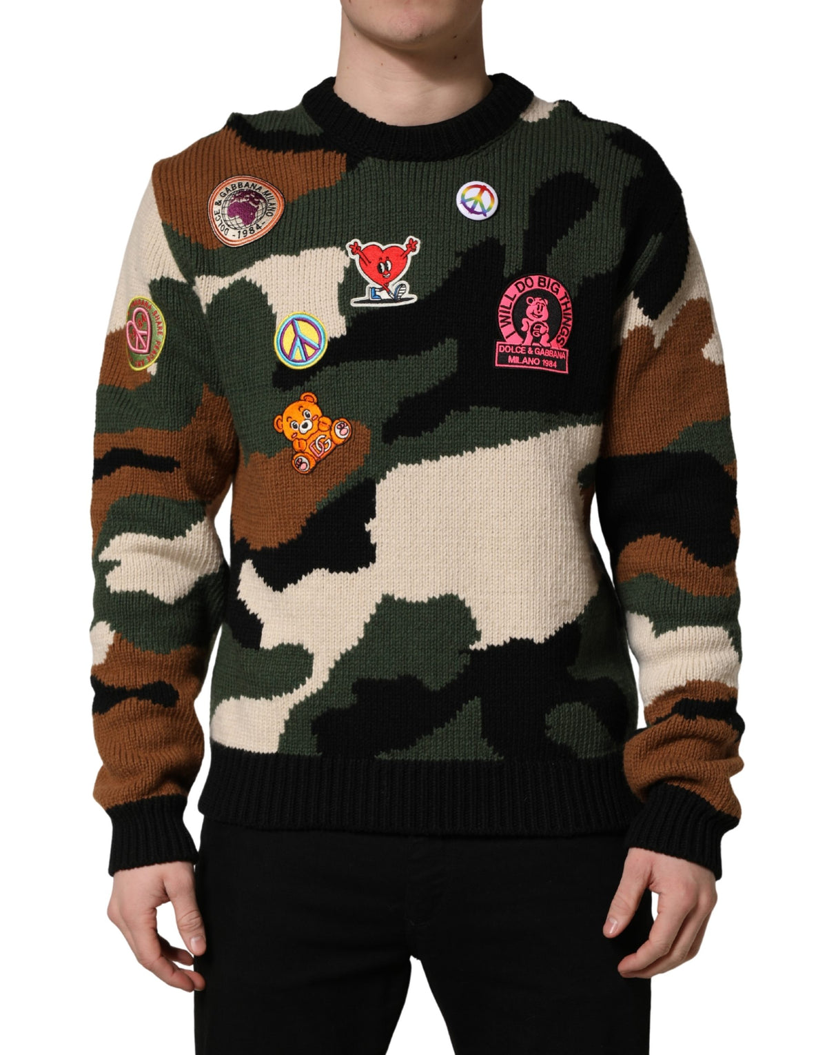 Pull en tricot intarsia multicolore camouflage Dolce & Gabbana