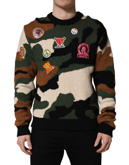 Pull en tricot intarsia multicolore camouflage Dolce & Gabbana