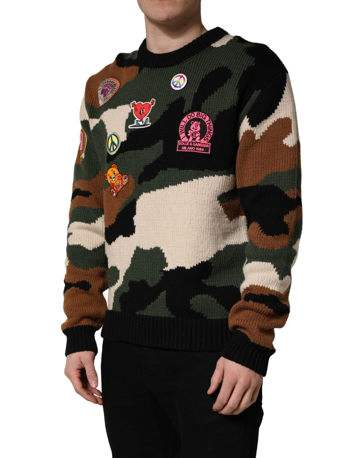 Pull en tricot intarsia multicolore camouflage Dolce & Gabbana