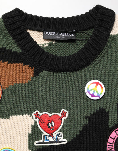 Pull en tricot intarsia multicolore camouflage Dolce & Gabbana