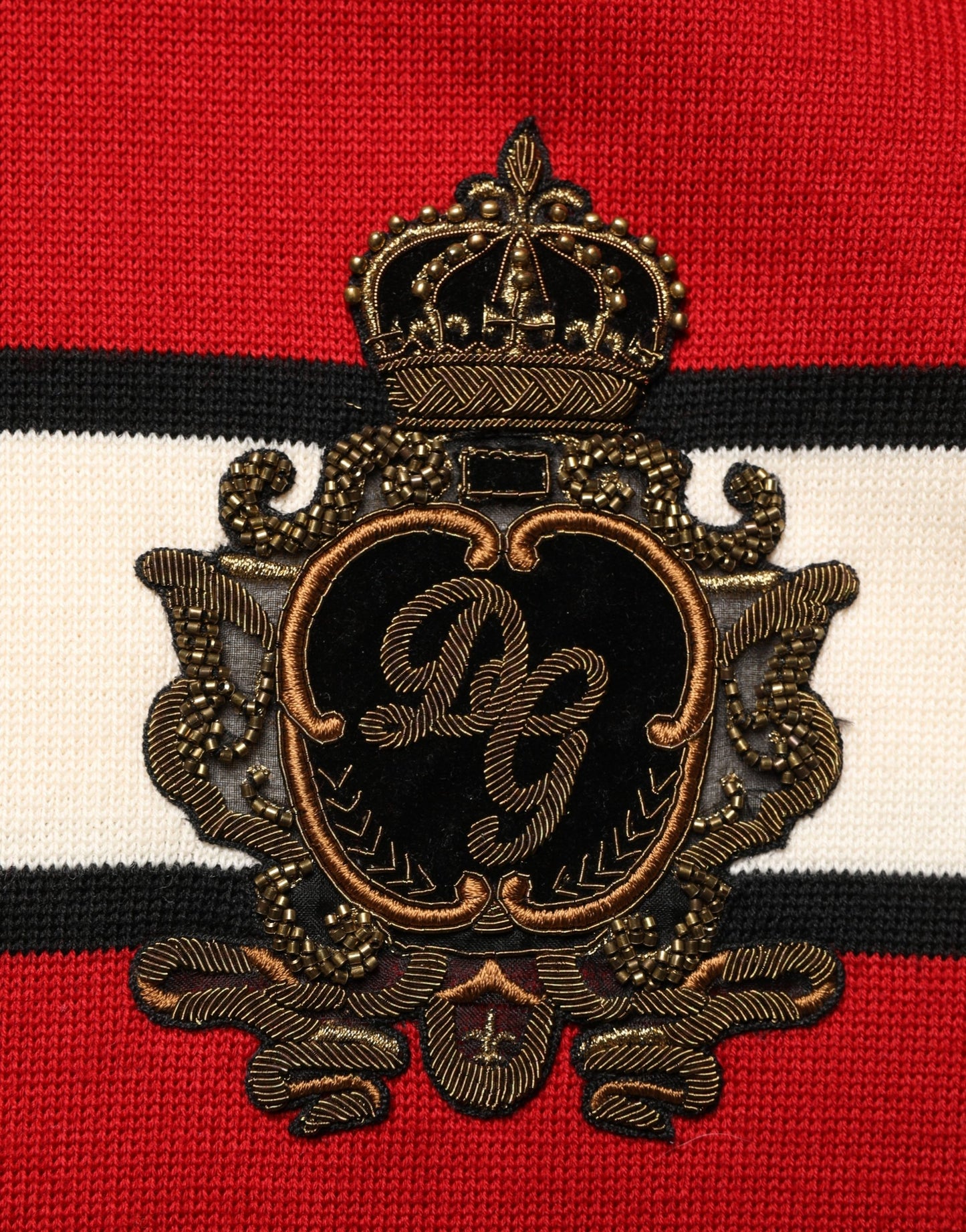 Dolce & Gabbana Red Wool DG Crest Crew Neck Pullover Sweater