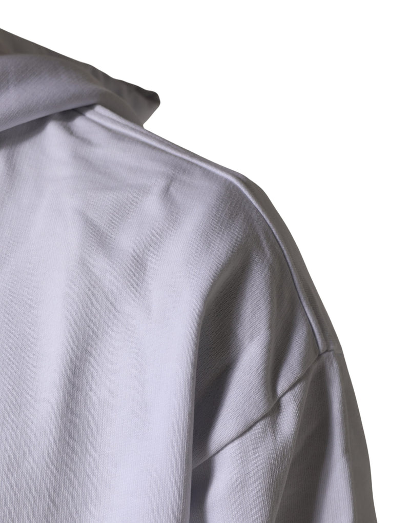 Dolce & Gabbana White Logo Print Cotton Hooded Sweatshirt Sweater