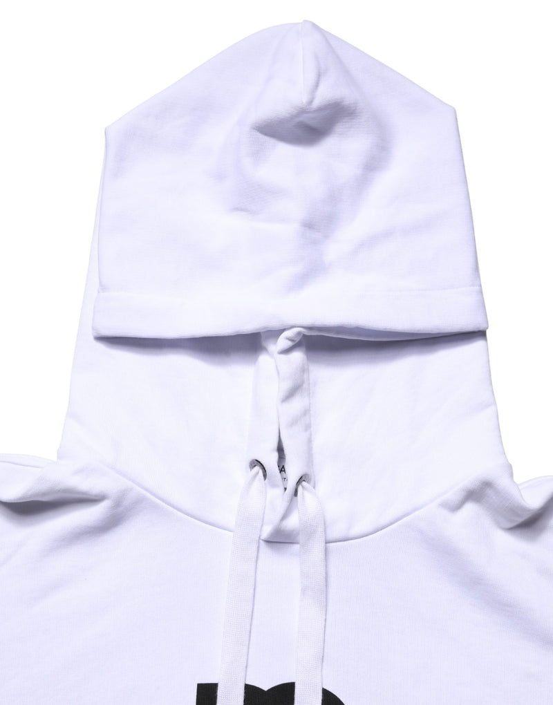 Dolce & Gabbana White Logo Print Cotton Hooded Sweatshirt Sweater