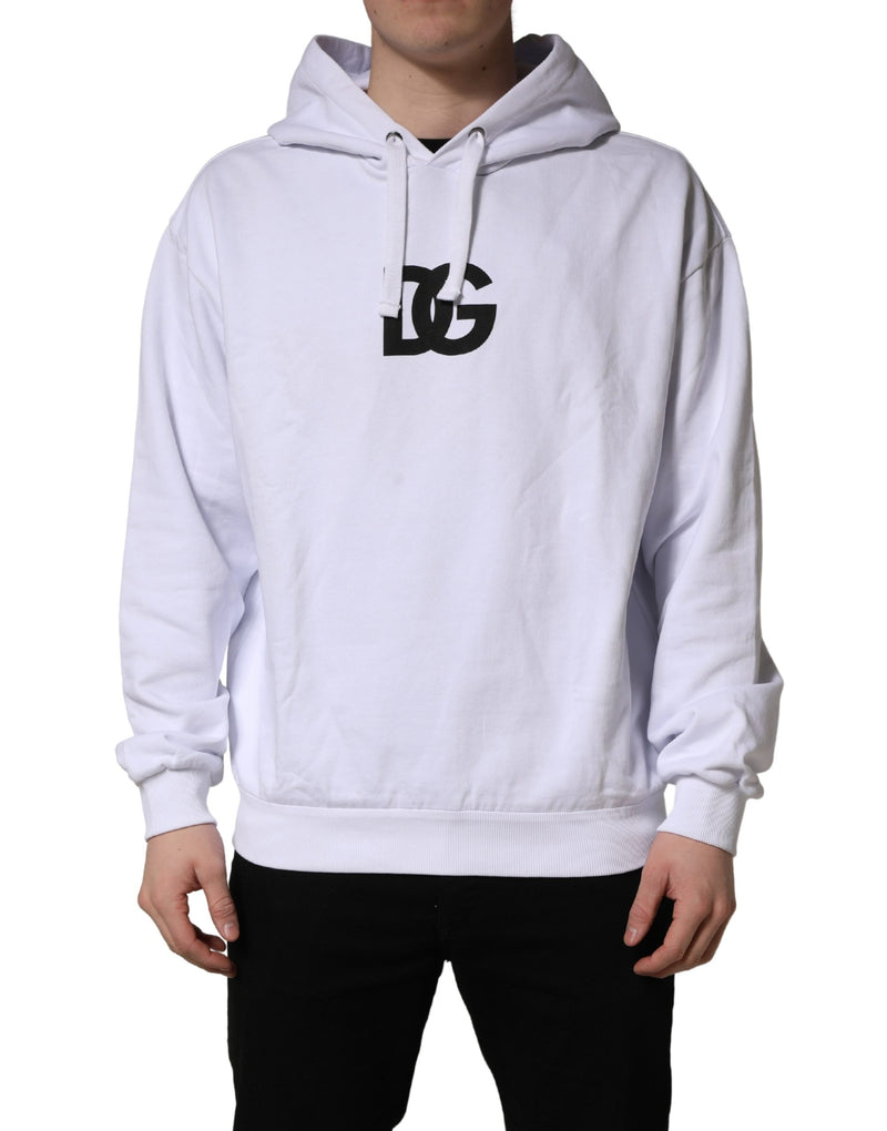 Dolce & Gabbana White Logo Print Cotton Hooded Sweatshirt Sweater