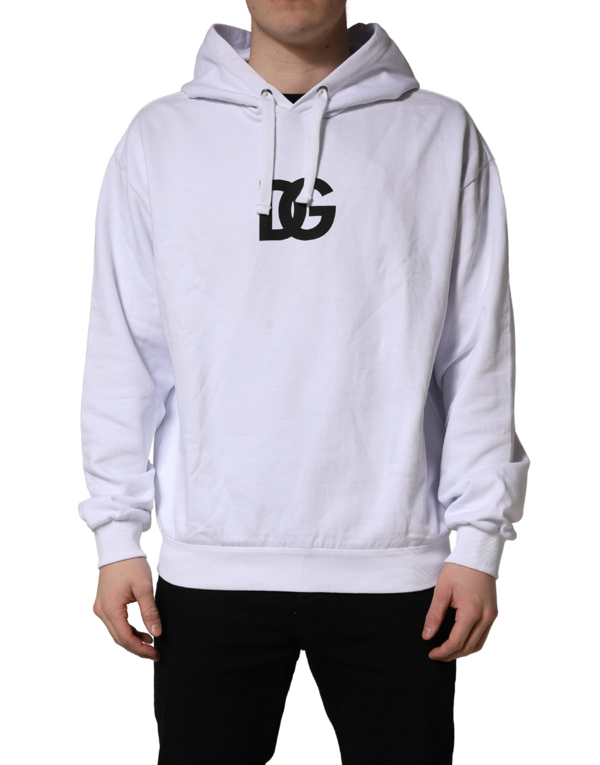 Sweat-shirt à capuche en coton blanc imprimé logo Dolce & Gabbana