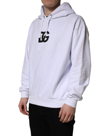 Sweat-shirt à capuche en coton blanc imprimé logo Dolce & Gabbana