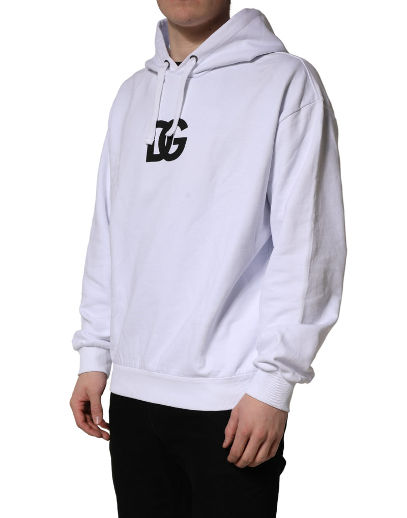 Dolce & Gabbana White Logo Print Cotton Hooded Sweatshirt Sweater