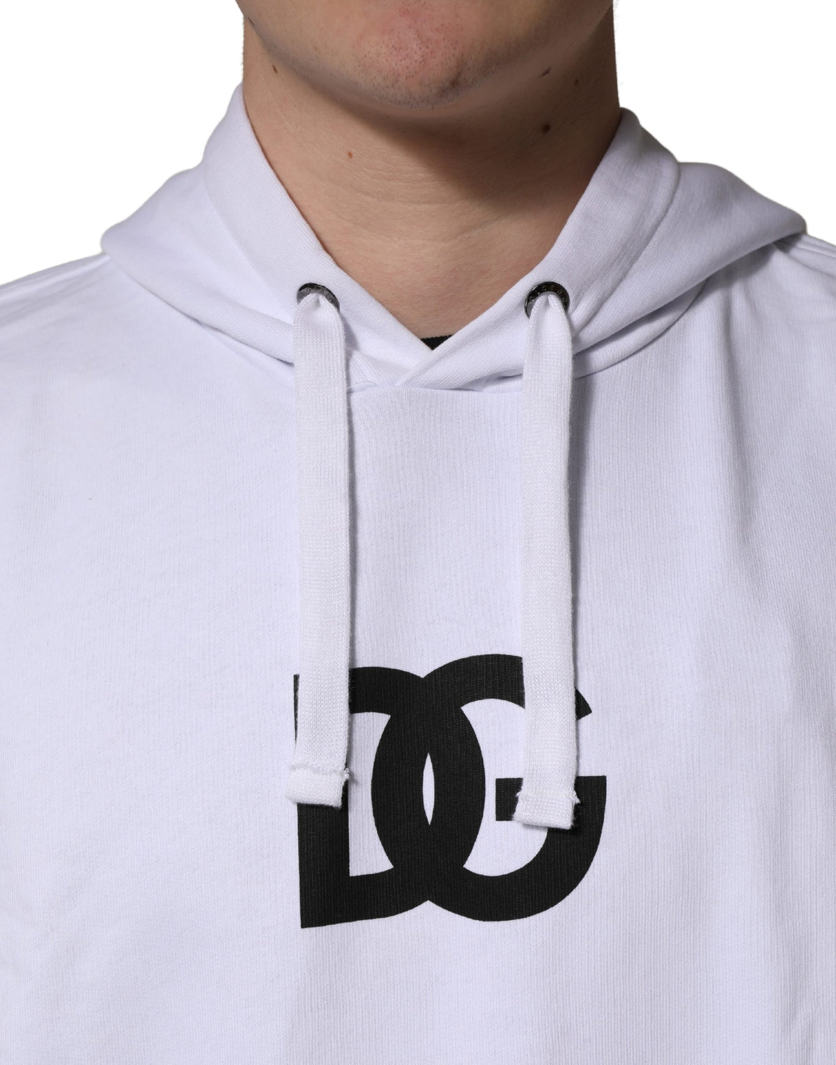 Sweat-shirt à capuche en coton blanc imprimé logo Dolce & Gabbana