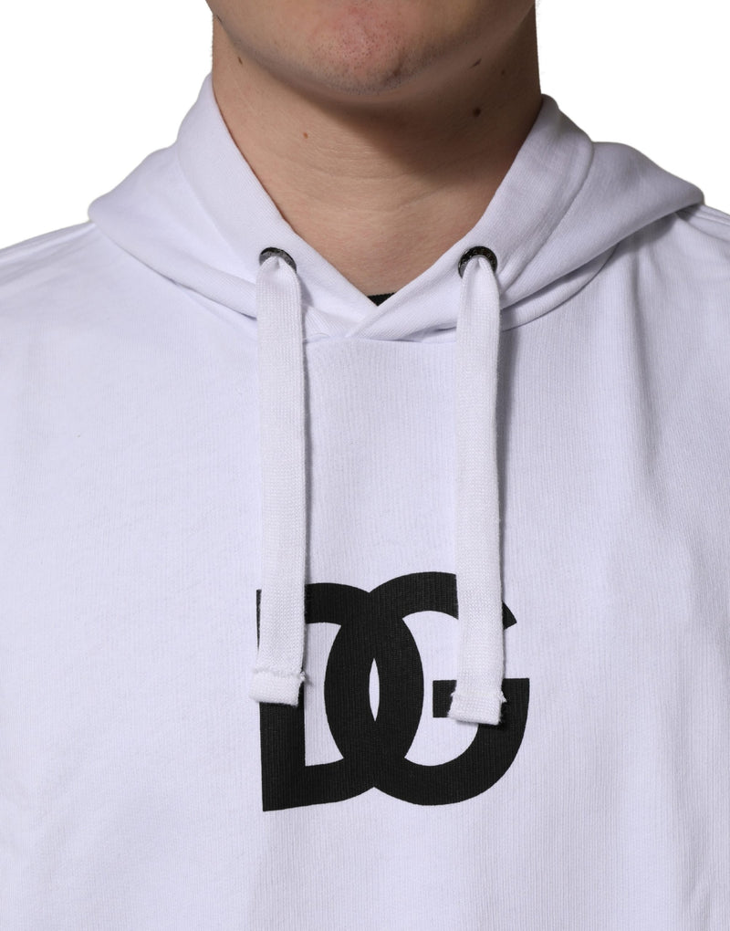 Dolce & Gabbana White Logo Print Cotton Hooded Sweatshirt Sweater