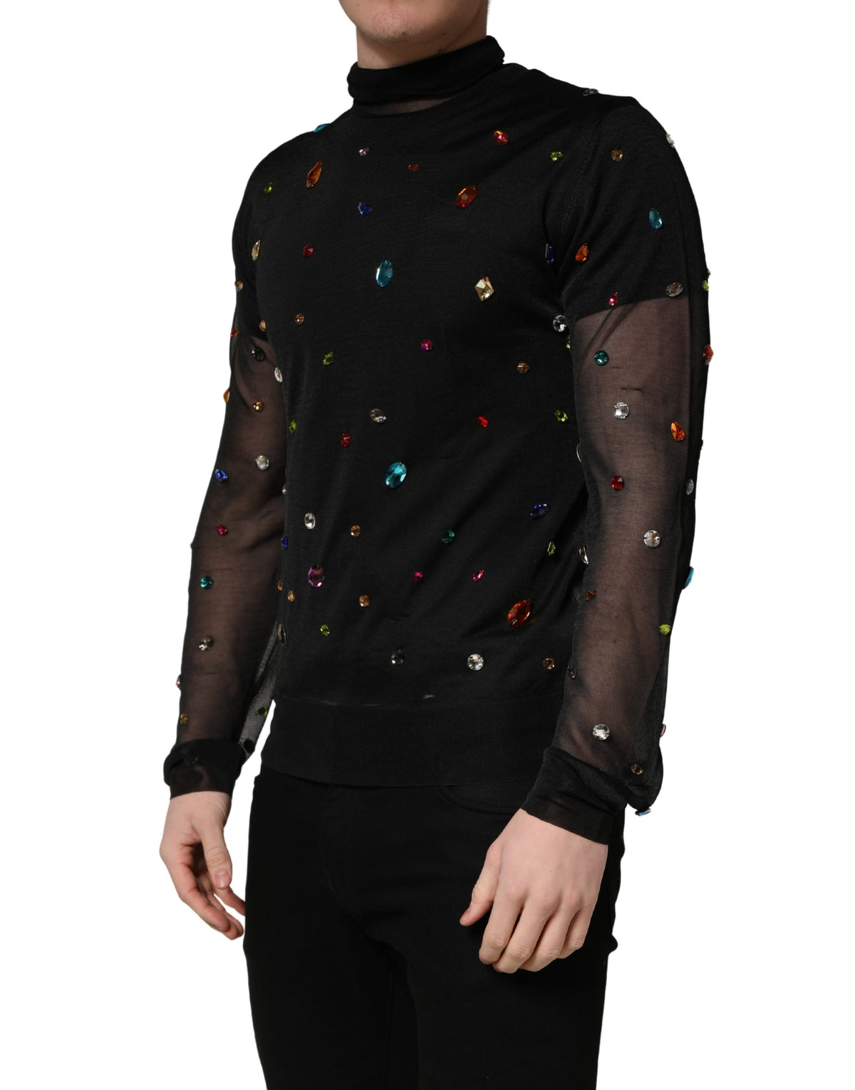 Pull à col roulé Dolce & Gabbana noir orné de cristaux
