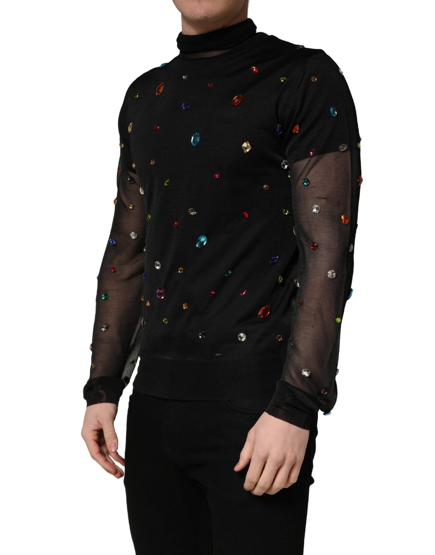 Pull à col roulé Dolce & Gabbana noir orné de cristaux