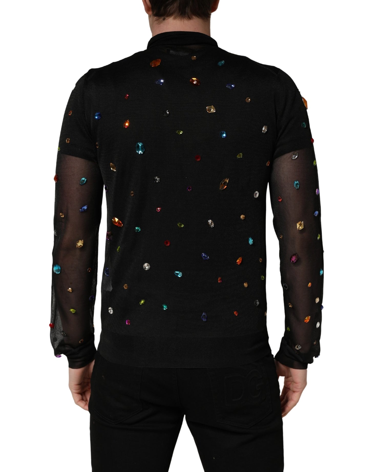 Pull à col roulé Dolce & Gabbana noir orné de cristaux
