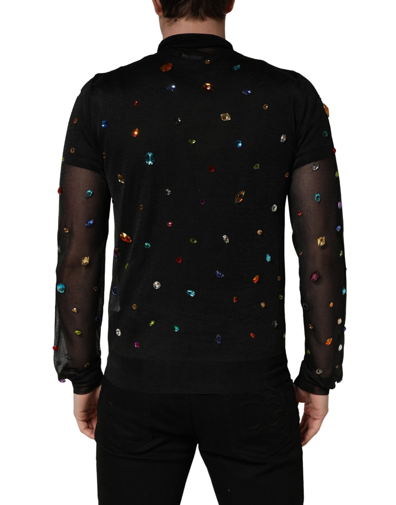 Dolce & Gabbana Black Crystal Embellished TurtleNeck Sweater