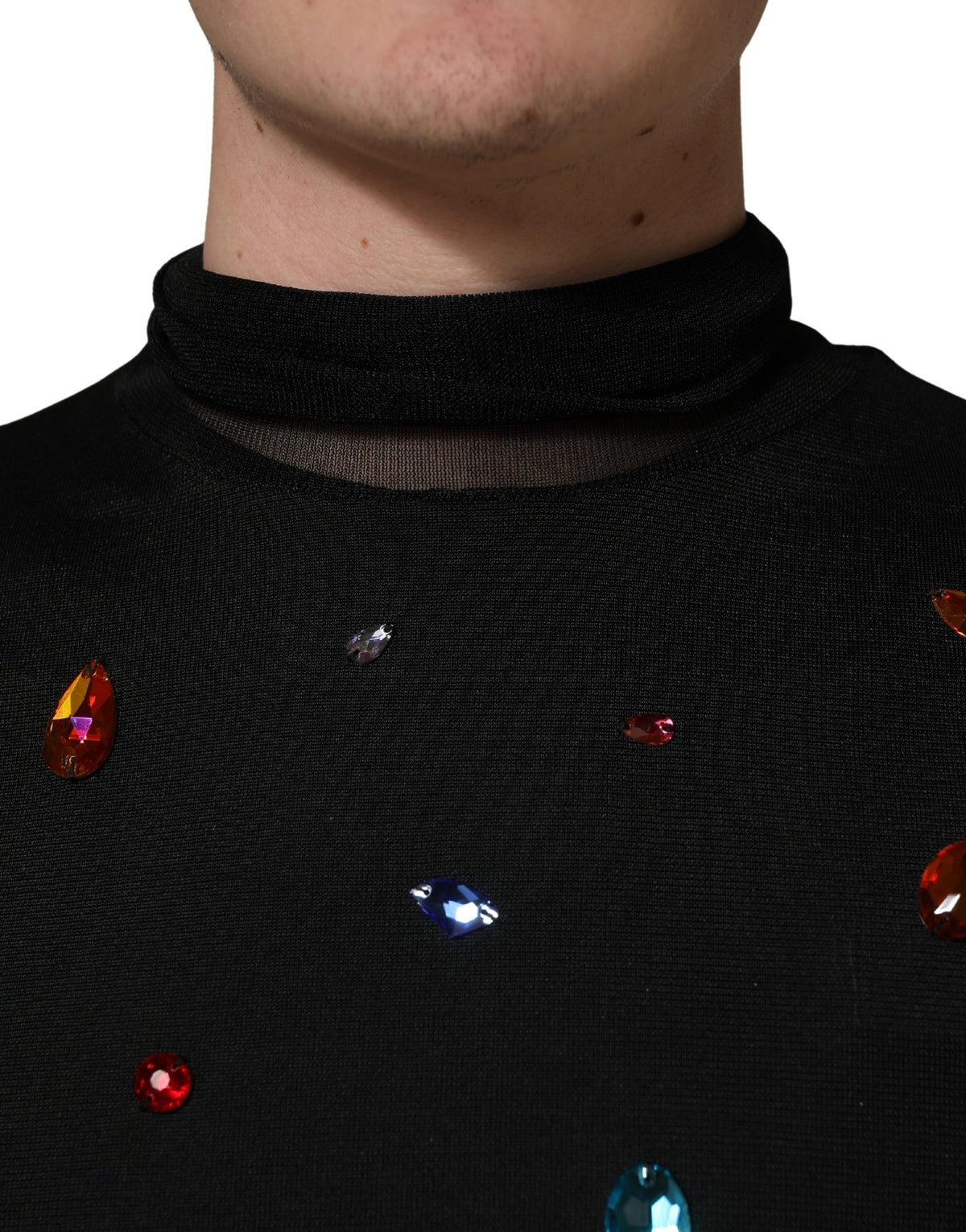 Pull à col roulé Dolce & Gabbana noir orné de cristaux