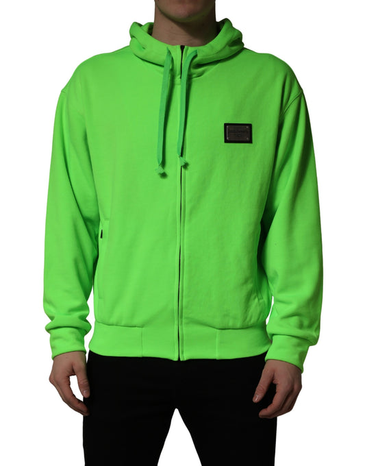 Dolce & Gabbana Groen FullZip Fleece HoodedSweatshirt Trui