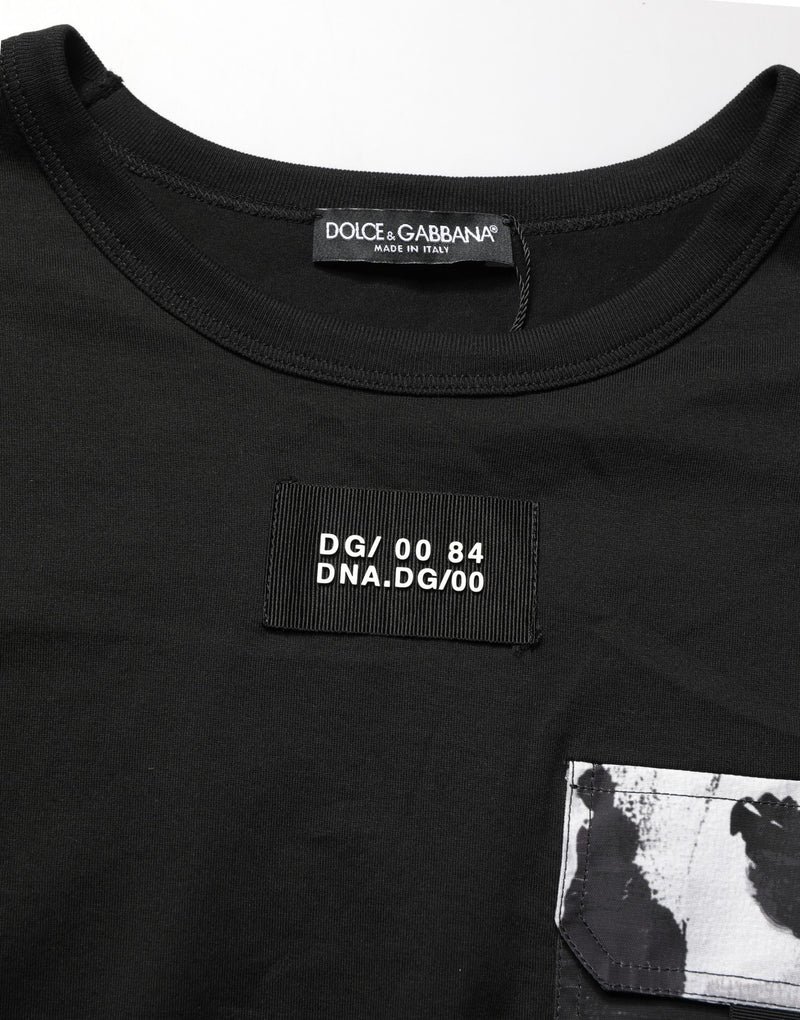 Dolce & Gabbana Zwart Camouflage T-shirt met Zak en Oversized Pasvorm