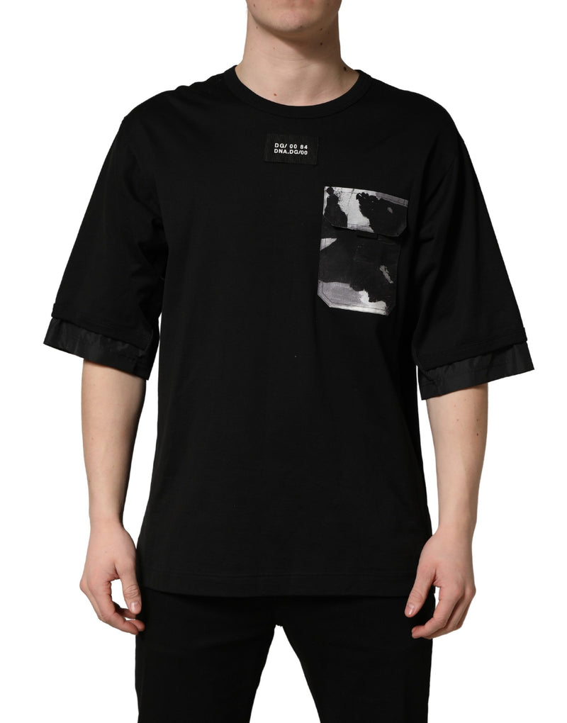 Dolce & Gabbana Zwart Camouflage T-shirt met Zak en Oversized Pasvorm