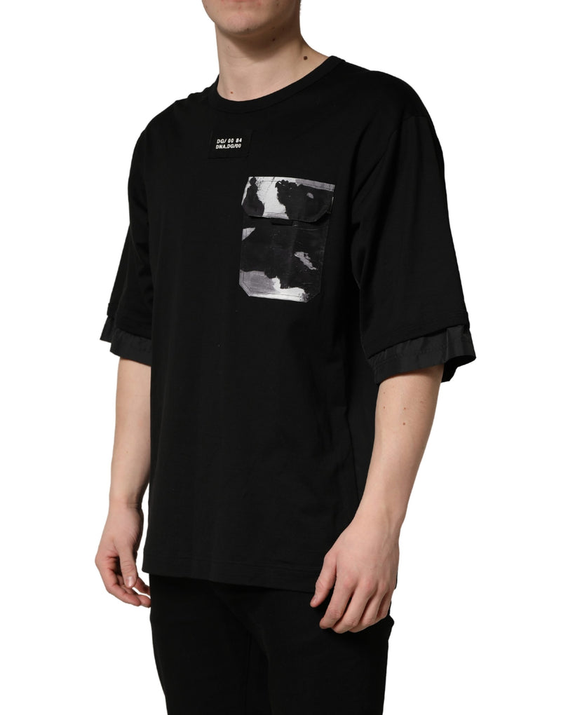 Dolce & Gabbana Zwart Camouflage T-shirt met Zak en Oversized Pasvorm